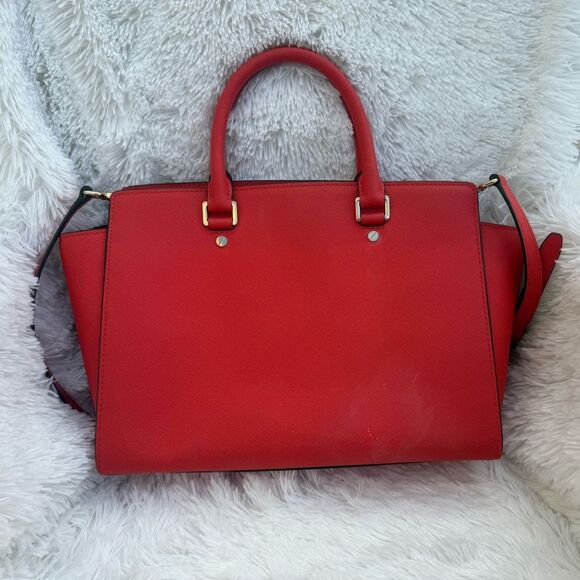 Michael Kors Red Medium Saffiano Leather Convertible Satchel Shoulder purse - Picture 3 of 16